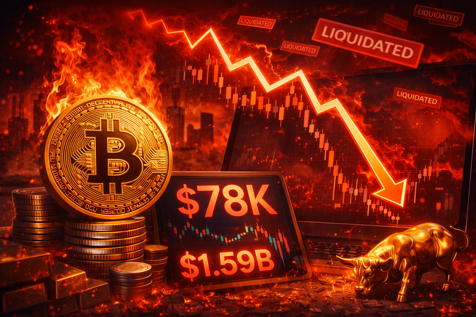 Bitcoin Slides to $75K as Liquidations Hit $1.59B and Fear Grips Crypto Market