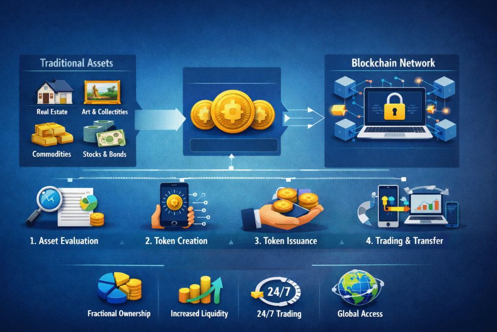 Asset tokenization on blockchain turns real-world assets into secure digital tokens, enabling faster transactions, global access, and improved financial transparency.
