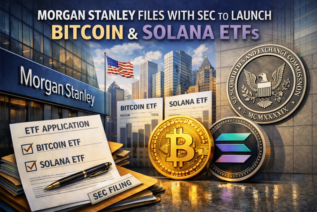 US investment bank Morgan Stanley seeks SEC approval for Bitcoin and Solana ETFs, signaling deeper Wall Street integration into regulated digital assets.