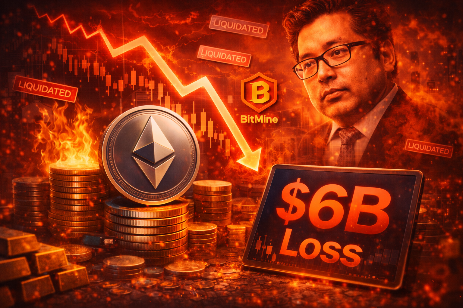 Tom Lee–Linked BitMine Faces $6B Ether Paper Loss as Liquidations Intensify