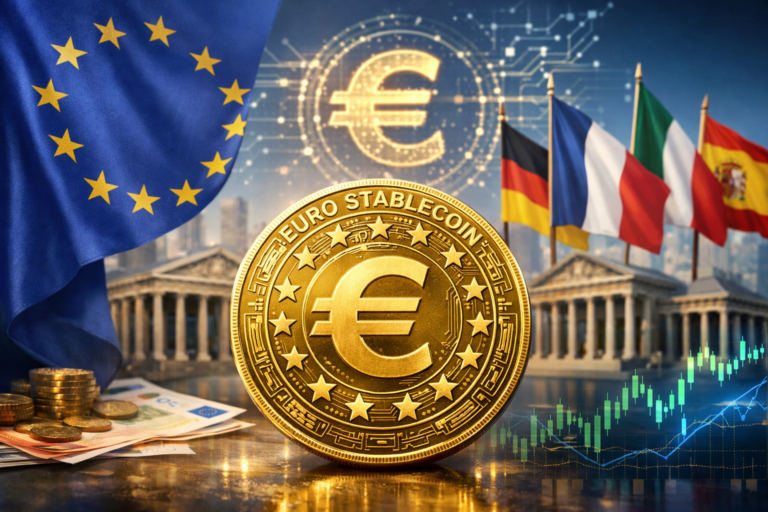 Twelve European banks plan euro stablecoin launch in 2026 under MiCA rules with 1:1 backing, bank reserves, and 24/7 redemption.