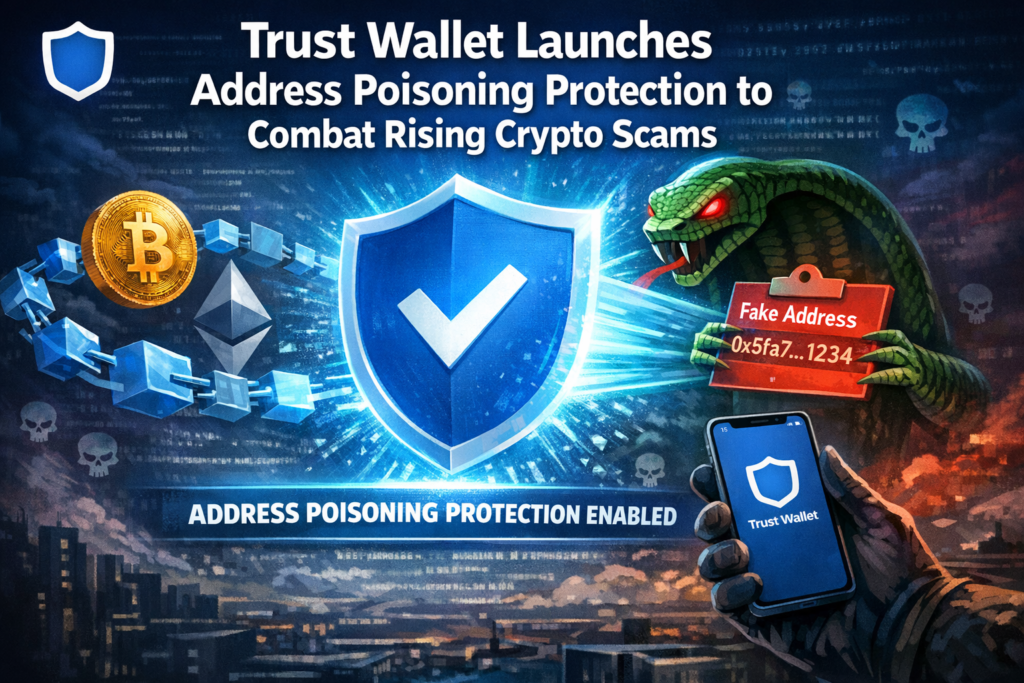 Trust Wallet launches Address Poisoning Protection to stop crypto scams by scanning wallet addresses in real time across 32 blockchain networks.
