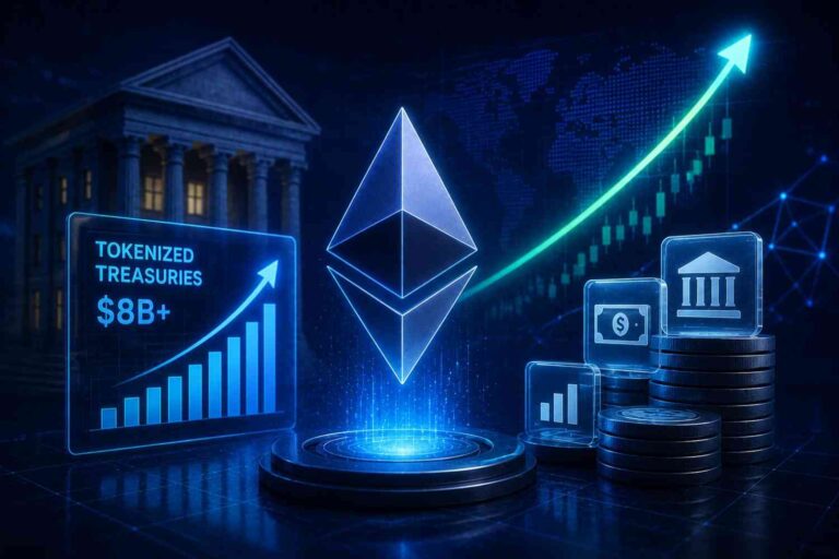 Tokenized U.S. Treasuries on Ethereum reach $8B market cap, doubling in 6 months as investors seek safer crypto-linked yield options.